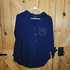 Rock & Republic Women's Button-Up Top with Studded Pocket Size Small